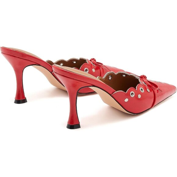 Red Fashion Pointed Toe Women Heels Eyelet Detail Slip On High Heel Mules - Picture 4 of 6